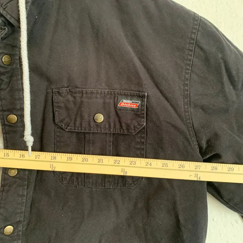 Dickies Mens 3XL Black Hooded Denim Work Jacket Sweatshirt Lined Full Zip Coat